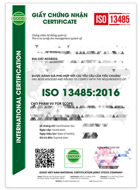 GCN ISO đủ điều kiện sản xuất trang thiết bị y tế